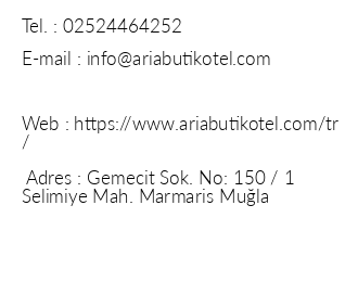 Aria Butik Otel iletiim bilgileri